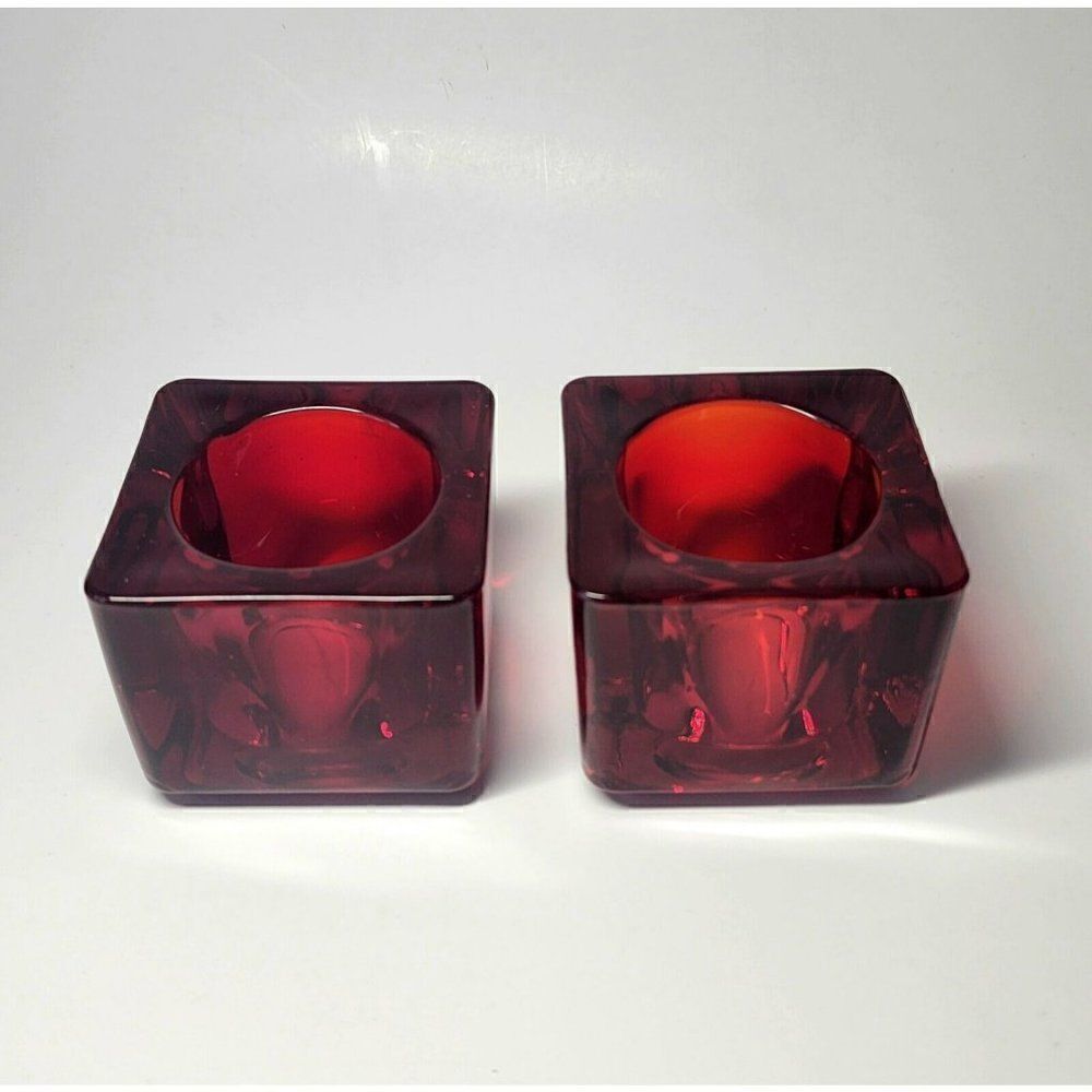 2 Ruby Red Glass 2" x 2.5" Square Votive Candle Holder